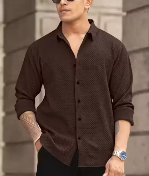 SHIRT Solixon Men’s Premium Knitted Structured Shirt – Full Sleeve | Casual & Partywear – Regular Fit (S)