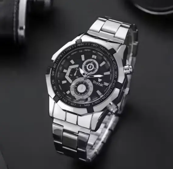 THYNK BLACK DAIL NEW DESIGNER ROUND STIANLESS STEEL SILVER ADJUSTABLE CHAIN Analog Watch - For Men